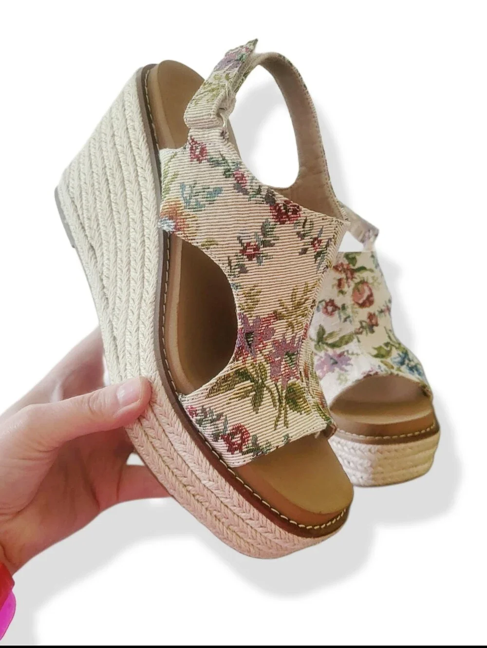 🌿Corkys Sand Brocade Floral Espadrille Wedge Sandals Size 7